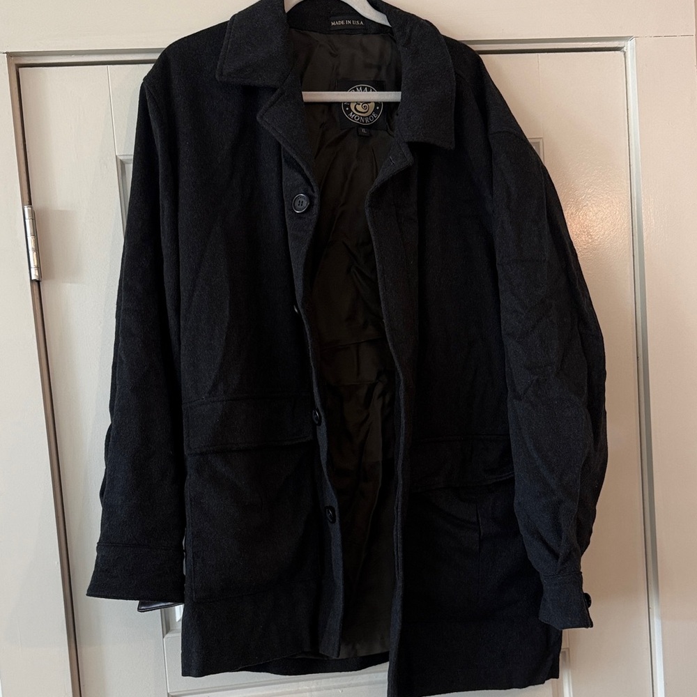 Men's Black Wool Trench Coat